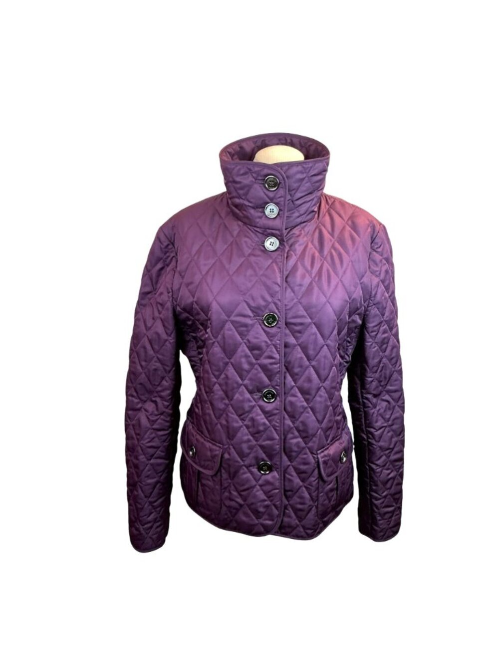 Burberry Womens Quilted Purple Jacket XLButton Closure Plaid-Lined Collar/Cuffs - Picture 7 of 16